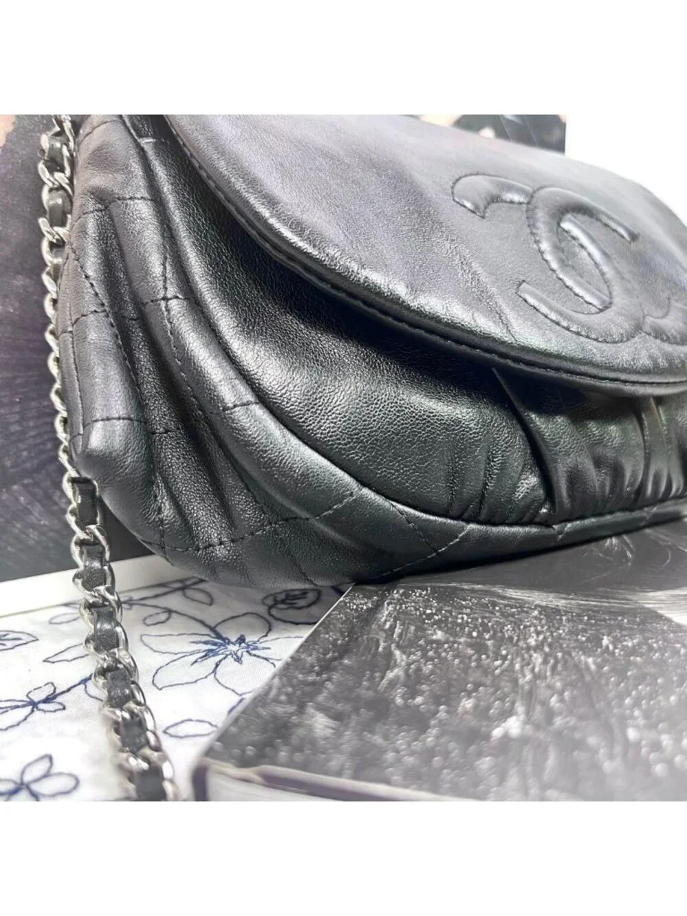 Chanel Half Moon Chain Shoulder Bag Black
